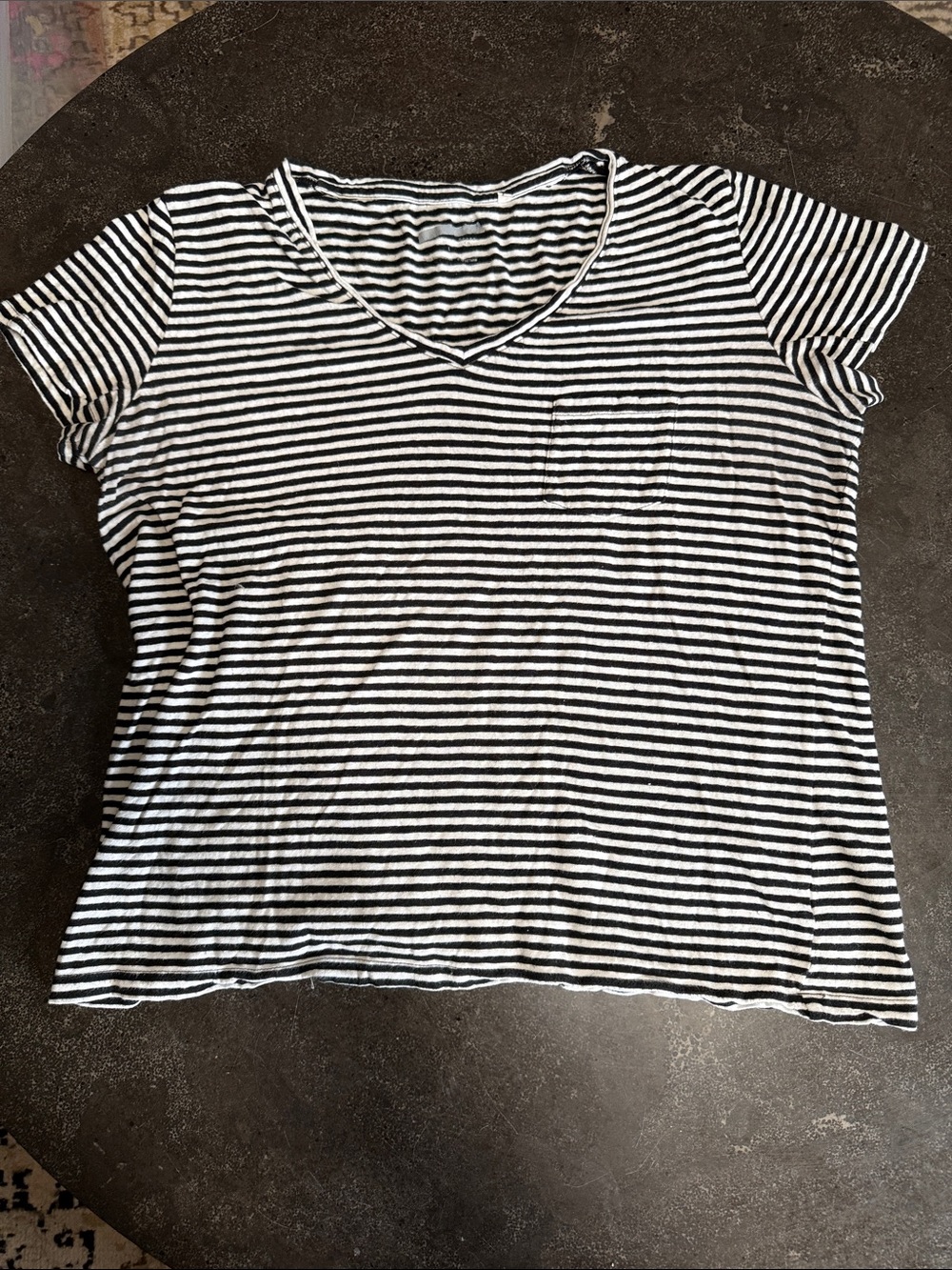 Striped V-Neck Pocket Tee - Black & White